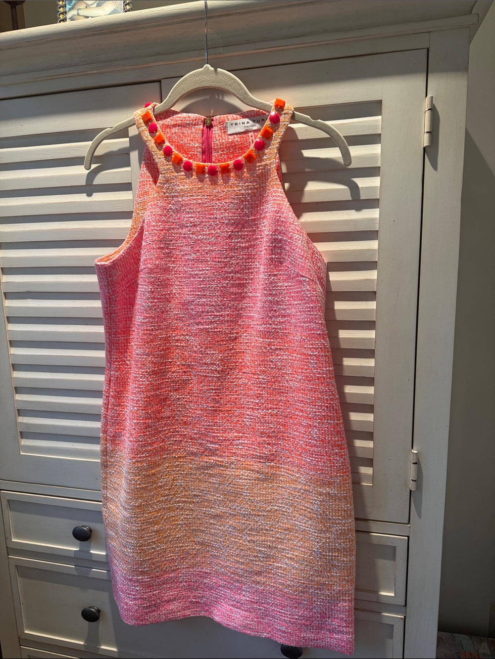 Trina Turk Pink and Orange Gradient Pom-Trim Knit Dress